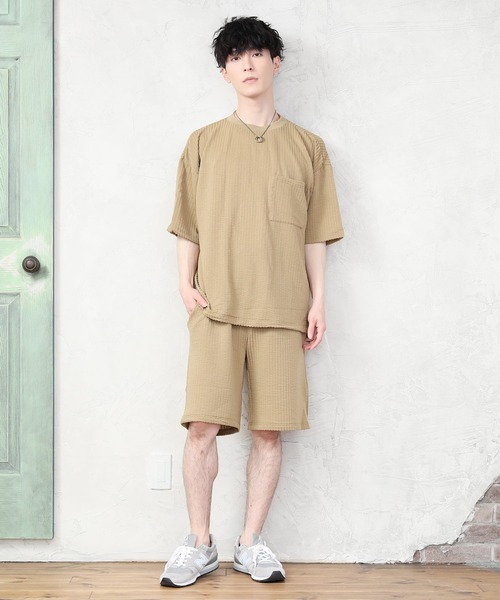 TopIsm（トップイズム）の「3点セット シアサッカー ポケット付カットソーとショーツとタンクトップのセットアップ（セットアップ・メンズ・ホワイト/ブラック/ベージュ/ネイビー・M/L）」の14枚目の写真