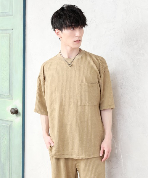 TopIsm（トップイズム）の「3点セット シアサッカー ポケット付カットソーとショーツとタンクトップのセットアップ（セットアップ・メンズ・ホワイト/ブラック/ベージュ/ネイビー・M/L）」の15枚目の写真