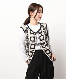 Samansa Mos2 | かぎ針風前後着ニットベスト(ベスト)