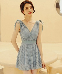 TeddyShop（テディショップ）の「レディース水着 カシュクールフレアワンピ風リボンオールインワンスイムウェア（水着・レディース）」