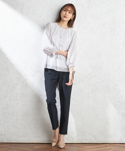 A/C DESIGN BY ALPHA CUBIC(エーシーデザインバイアルファキュービック)の「ストライプシフォンTブラウス(Tシャツ/カットソー・レディース・ベージュ/ラベンダー/グリーン・M/L/LL)」の11枚目の写真
