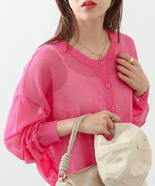 COLONY 2139（コロニートゥーワンスリーナイン）の「シアーニット　2WAYカーディガン（カーディガン/ボレロ・レディース・ブラック/ピンク/オレンジ/ブルー/グリーン・FREE）」の5枚目の写真