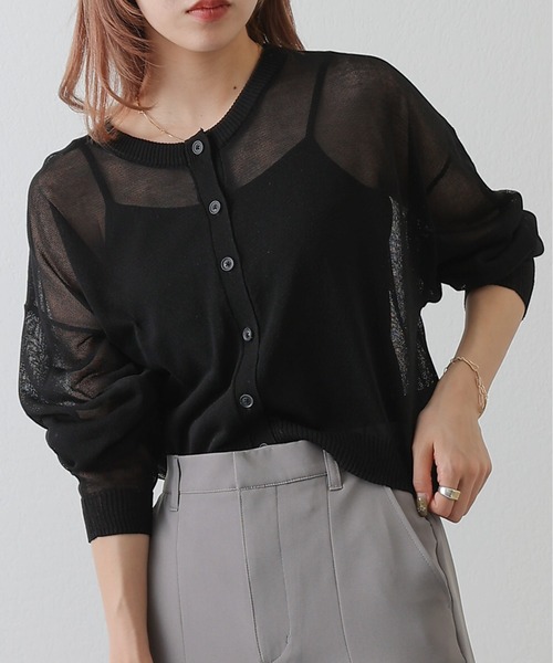 COLONY 2139（コロニートゥーワンスリーナイン）の「シアーニット　2WAYカーディガン（カーディガン/ボレロ・レディース・ブラック/ピンク/オレンジ/ブルー/グリーン・FREE）」の2枚目の写真