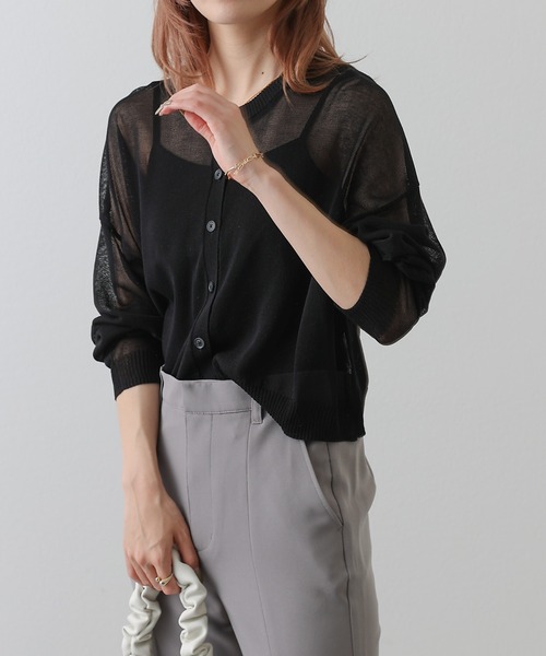 COLONY 2139（コロニートゥーワンスリーナイン）の「シアーニット　2WAYカーディガン（カーディガン/ボレロ・レディース・ブラック/ピンク/オレンジ/ブルー/グリーン・FREE）」の6枚目の写真