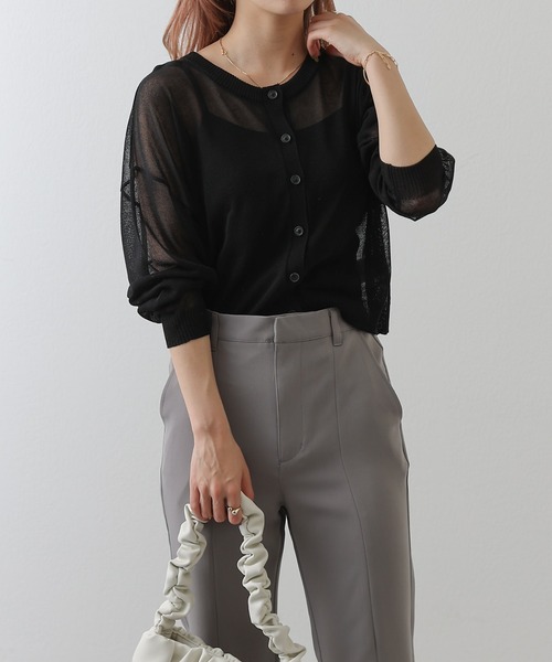 COLONY 2139（コロニートゥーワンスリーナイン）の「シアーニット　2WAYカーディガン（カーディガン/ボレロ・レディース・ブラック/ピンク/オレンジ/ブルー/グリーン・FREE）」の7枚目の写真