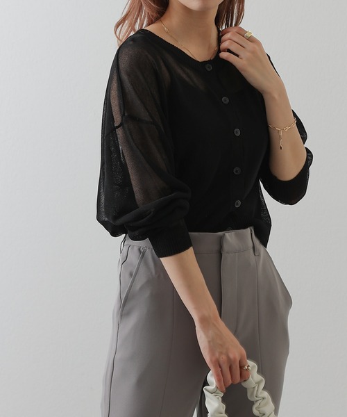 COLONY 2139（コロニートゥーワンスリーナイン）の「シアーニット　2WAYカーディガン（カーディガン/ボレロ・レディース・ブラック/ピンク/オレンジ/ブルー/グリーン・FREE）」の8枚目の写真