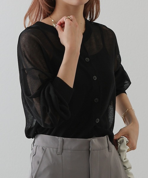 COLONY 2139（コロニートゥーワンスリーナイン）の「シアーニット　2WAYカーディガン（カーディガン/ボレロ・レディース・ブラック/ピンク/オレンジ/ブルー/グリーン・FREE）」の9枚目の写真