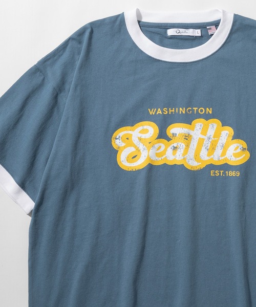 make a ray!(メイク ア レイ!)の「ビッグシルエット カレッジロゴ クルーネック リンガーTシャツ/【Seattle/シアトル】/【USAコットン】/古着風デザイン(Tシャツ/カットソー・レディース・ダークブルー/ホワイト/グリーン/スミクロ・M/L)」の4枚目の写真