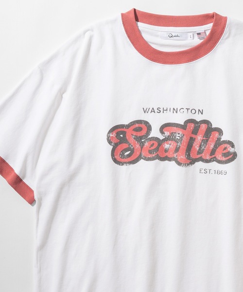 make a ray!(メイク ア レイ!)の「ビッグシルエット カレッジロゴ クルーネック リンガーTシャツ/【Seattle/シアトル】/【USAコットン】/古着風デザイン(Tシャツ/カットソー・レディース・ダークブルー/ホワイト/グリーン/スミクロ・M/L)」の2枚目の写真
