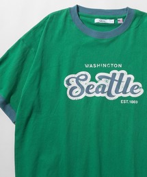 ビッグシルエット カレッジロゴ クルーネック リンガーTシャツ/【Seattle/シアトル】/【USAコットン】/古着風デザイン