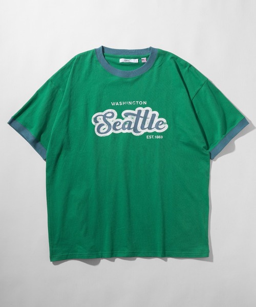 make a ray!(メイク ア レイ!)の「ビッグシルエット カレッジロゴ クルーネック リンガーTシャツ/【Seattle/シアトル】/【USAコットン】/古着風デザイン(Tシャツ/カットソー・レディース・ダークブルー/ホワイト/グリーン/スミクロ・M/L)」の7枚目の写真