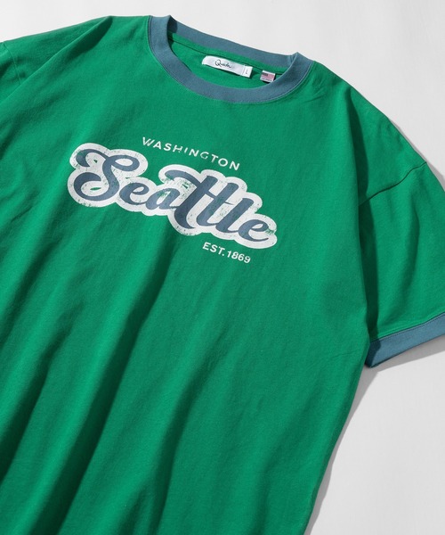 make a ray!(メイク ア レイ!)の「ビッグシルエット カレッジロゴ クルーネック リンガーTシャツ/【Seattle/シアトル】/【USAコットン】/古着風デザイン(Tシャツ/カットソー・レディース・ダークブルー/ホワイト/グリーン/スミクロ・M/L)」の21枚目の写真