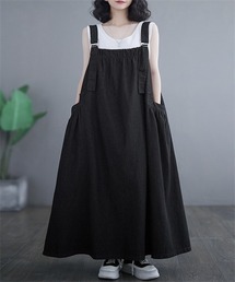 上品マキシ丈デニムサロペットワンピース