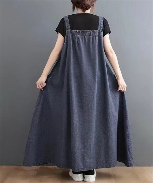 Dream garden(ドリームガーデン)の「上品マキシ丈デニムサロペットワンピース(ワンピース・レディース・ネイビー/ブルー/ブラック・M/L/XL/XXL)」の10枚目の写真