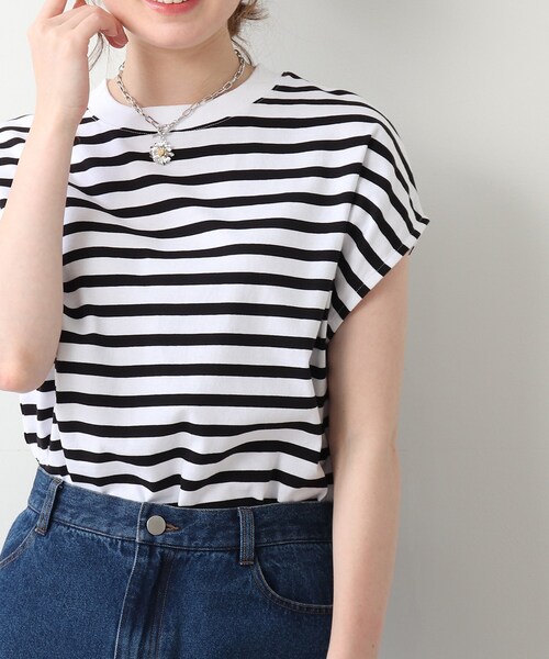 DRESKIP(ドレスキップ)の「◆【USAコットン100%/洗える】フレンチスリーブTシャツ(Tシャツ/カットソー・レディース・ライトベージュ/ブラック系2/グレー系その他/ダークオレンジ/オフホワイト・02/04/03)」の3枚目の写真