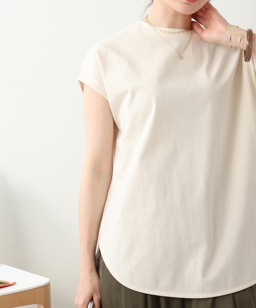 DRESKIP(ドレスキップ)の「◆【USAコットン100%/洗える】フレンチスリーブTシャツ(Tシャツ/カットソー・レディース・ライトベージュ/ブラック系2/グレー系その他/ダークオレンジ/オフホワイト・02/04/03)」の1枚目の写真