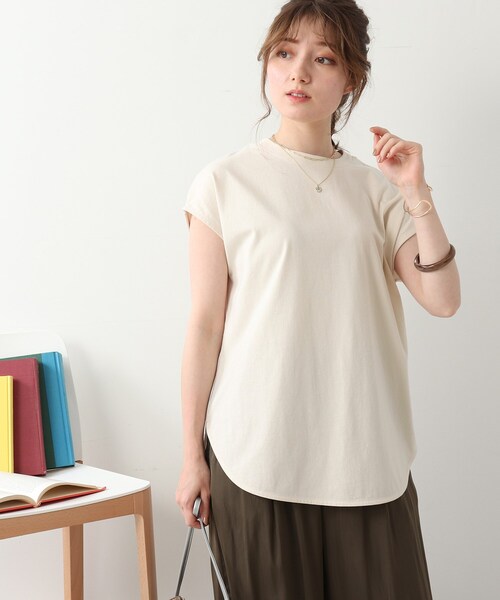 DRESKIP(ドレスキップ)の「◆【USAコットン100%/洗える】フレンチスリーブTシャツ(Tシャツ/カットソー・レディース・ライトベージュ/ブラック系2/グレー系その他/ダークオレンジ/オフホワイト・02/04/03)」の8枚目の写真