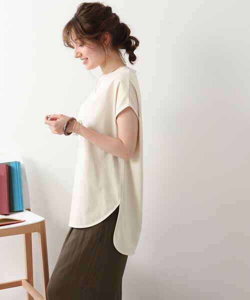 DRESKIP(ドレスキップ)の「◆【USAコットン100%/洗える】フレンチスリーブTシャツ(Tシャツ/カットソー・レディース・ライトベージュ/ブラック系2/グレー系その他/ダークオレンジ/オフホワイト・02/04/03)」の13枚目の写真