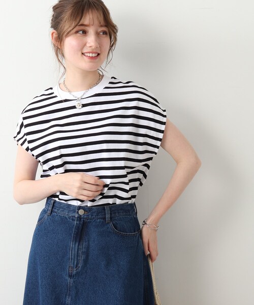 DRESKIP(ドレスキップ)の「◆【USAコットン100%/洗える】フレンチスリーブTシャツ(Tシャツ/カットソー・レディース・ライトベージュ/ブラック系2/グレー系その他/ダークオレンジ/オフホワイト・02/04/03)」の10枚目の写真