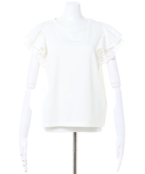 INGNI（イング）の「袖レースフリルTシャツ（Tシャツ/カットソー・レディース・ブラック/オフホワイト/オレンジ/グリーン/グレー系その他・M）」の6枚目の写真
