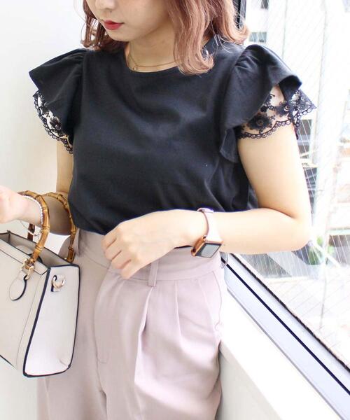 INGNI（イング）の「袖レースフリルTシャツ（Tシャツ/カットソー・レディース・ブラック/オフホワイト/オレンジ/グリーン/グレー系その他・M）」の12枚目の写真