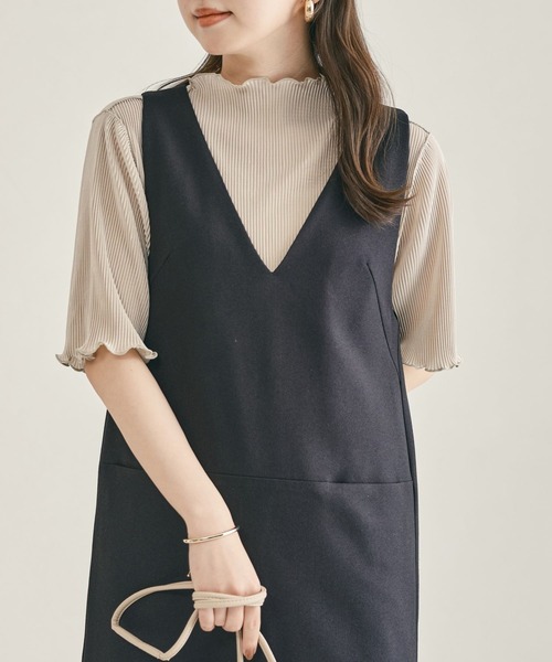 acro（アクロ）の「2waｙハイネックメロープリーツ5分袖トップス/AC1427（Tシャツ/カットソー・レディース・グリーン/ベージュ/オレンジ/ブラック/ブラウン/グレー/ホワイト/ピンク・ﾌﾘ-）」の5枚目の写真