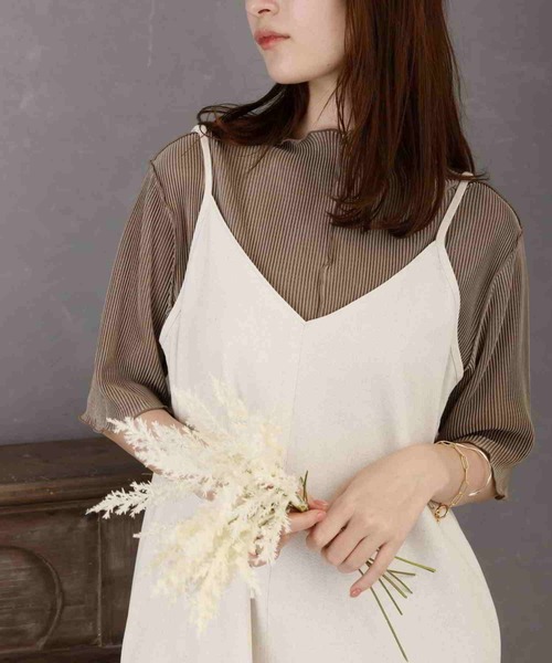 acro（アクロ）の「2waｙハイネックメロープリーツ5分袖トップス/AC1427（Tシャツ/カットソー・レディース・グリーン/ベージュ/オレンジ/ブラック/ブラウン/グレー/ホワイト/ピンク・ﾌﾘ-）」の4枚目の写真