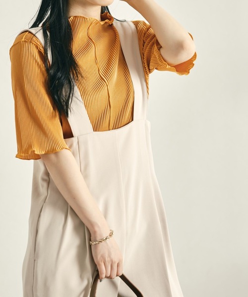 acro（アクロ）の「2waｙハイネックメロープリーツ5分袖トップス/AC1427（Tシャツ/カットソー・レディース・グリーン/ベージュ/オレンジ/ブラック/ブラウン/グレー/ホワイト/ピンク・ﾌﾘ-）」の8枚目の写真