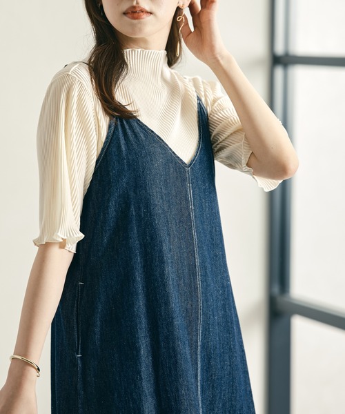 acro（アクロ）の「2waｙハイネックメロープリーツ5分袖トップス/AC1427（Tシャツ/カットソー・レディース・グリーン/ベージュ/オレンジ/ブラック/ブラウン/グレー/ホワイト/ピンク・ﾌﾘ-）」の9枚目の写真