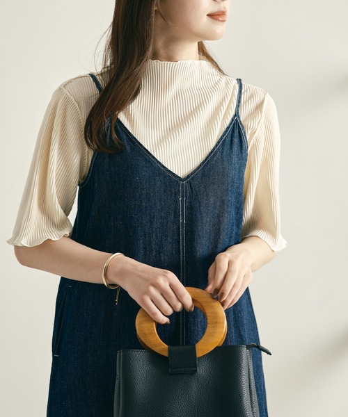 acro（アクロ）の「2waｙハイネックメロープリーツ5分袖トップス/AC1427（Tシャツ/カットソー・レディース・グリーン/ベージュ/オレンジ/ブラック/ブラウン/グレー/ホワイト/ピンク・ﾌﾘ-）」の11枚目の写真