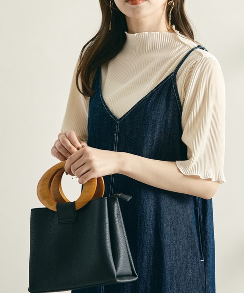 acro（アクロ）の「2waｙハイネックメロープリーツ5分袖トップス/AC1427（Tシャツ/カットソー・レディース・グリーン/ベージュ/オレンジ/ブラック/ブラウン/グレー/ホワイト/ピンク・ﾌﾘ-）」の10枚目の写真