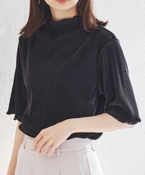 acro（アクロ）の「2waｙハイネックメロープリーツ5分袖トップス/AC1427（Tシャツ/カットソー・レディース・グリーン/ベージュ/オレンジ/ブラック/ブラウン/グレー/ホワイト/ピンク・ﾌﾘ-）」の22枚目の写真