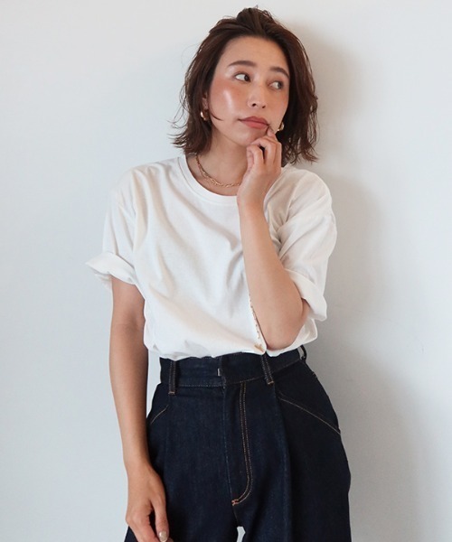 CREDONA（クレドナ）の「バックサークルロゴTee（Tシャツ/カットソー・レディース・ネイビー/オフホワイト/クリーム・FREE）」の6枚目の写真