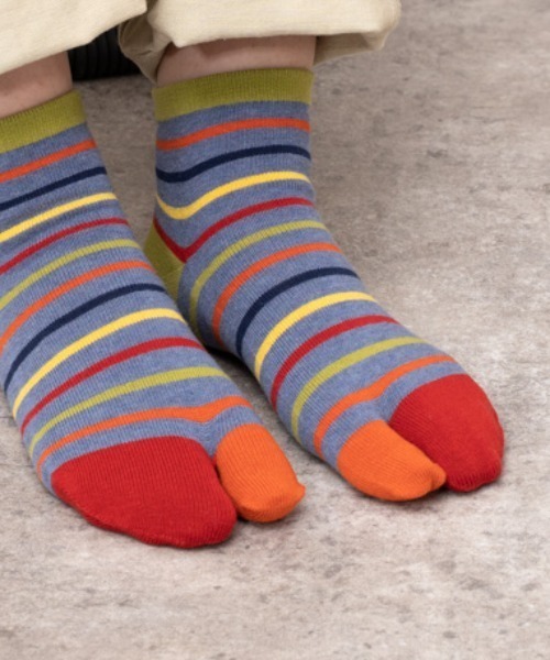 Warmth ウォームス 縫い目がゴロゴロしない コットン麻の足袋ソックス マルチボーダー Tabi Socks Wst ソックス 靴下 Warmth ワームス のファッション通販 Zozotown