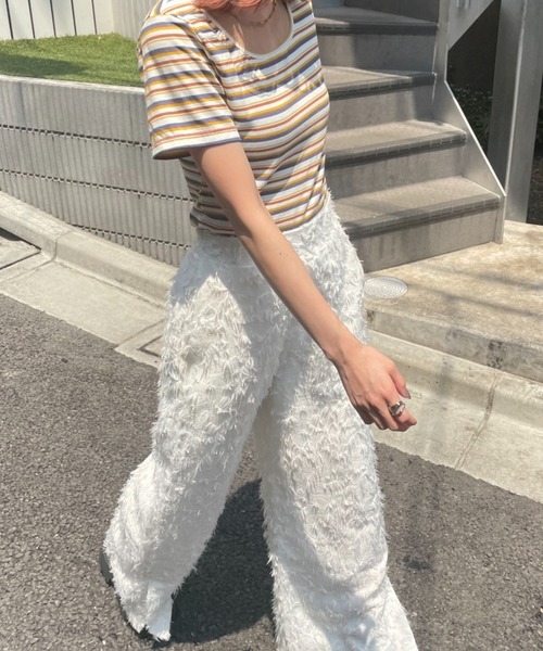 DuKKah(デュカ)の「Dukkah/【WEB限定】【低身長向け】コットンストライプTシャツ(Tシャツ/カットソー・レディース・ホワイト系その他5/イエロー系その他6/レッド系その他5・X-SMALL)」の9枚目の写真