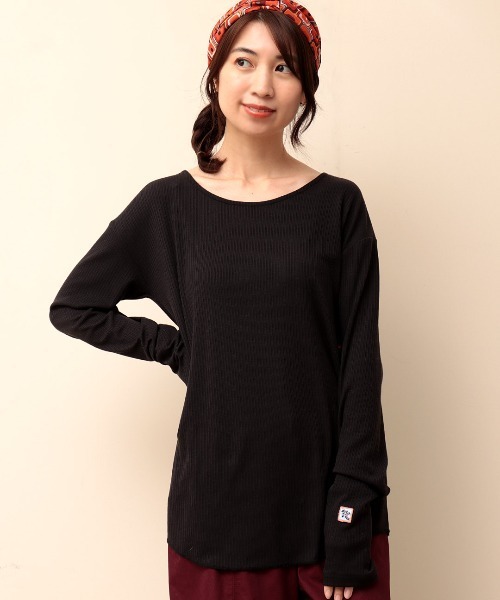 チチカカ（チチカカ）の「リブインナーロングＴシャツ（Tシャツ/カットソー・レディース・その他1/アイボリー/ブラック・FREE）」の2枚目の写真