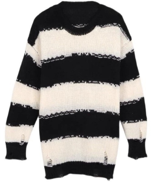 VIBGYOR（ヴィブジョー）の「【LAMPOON】ダメージボーダービッグニット（ニット/セーター・レディース・ブラック/ブルー・MEDIUM）」の16枚目の写真