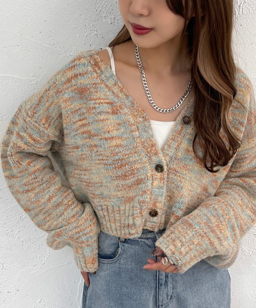 apres jour mignon（アプレジュールミニョン）の「メランジ袖ボリュームショートカーディガン【ZOZOTOWN限定アイテム】（カーディガン/ボレロ・レディース・ブラウン系その他/その他/ブルー系その他・フリー/X-LARGE）」の3枚目の写真