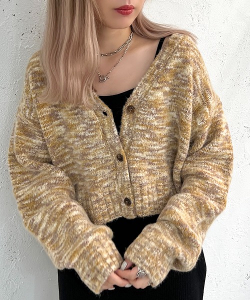 apres jour mignon（アプレジュールミニョン）の「メランジ袖ボリュームショートカーディガン【ZOZOTOWN限定アイテム】（カーディガン/ボレロ・レディース・ブラウン系その他/その他/ブルー系その他・フリー/X-LARGE）」の4枚目の写真