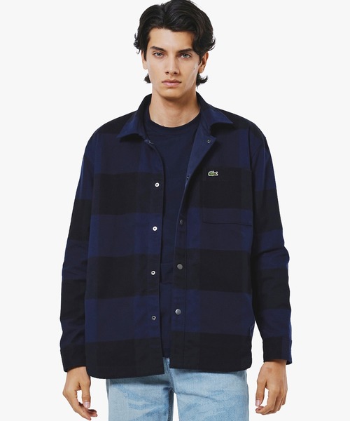 【LACOSTE】プレーン×バッファローチェックリバーシブルシャツアウター プレーン×バッファローチェックリバーシブルシャツアウター（シャツ