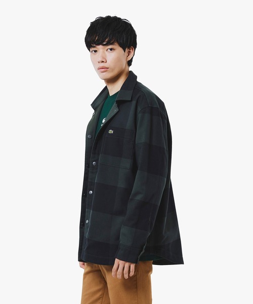 【LACOSTE】プレーン×バッファローチェックリバーシブルシャツアウター セール】プレーン×バッファローチェックリバーシブルシャツアウター