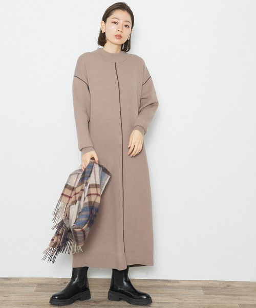 URBAN RESEARCH Sonny Label(アーバンリサーチサニーレーベル)の「カラーシームモックネックニットワンピース(ワンピース・レディース・ブラック/グレー/ベージュ系その他・FREE)」の3枚目の写真