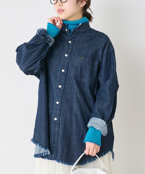 Lee(リー)の「【Lee/リー】別注デニムフリンジバンドカラーシャツ(シャツ/ブラウス・メンズ・ネイビー/サックスブルー・M/L)」の1枚目の写真