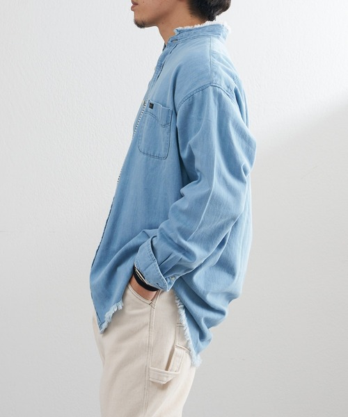 Lee(リー)の「【Lee/リー】別注デニムフリンジバンドカラーシャツ(シャツ/ブラウス・メンズ・ネイビー/サックスブルー・M/L)」の19枚目の写真