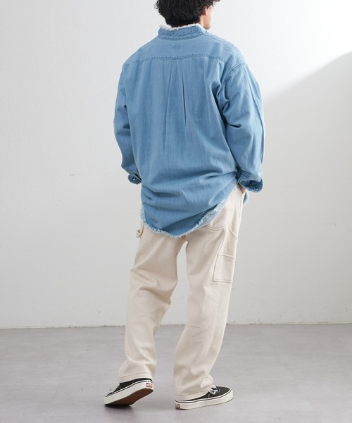 Lee(リー)の「【Lee/リー】別注デニムフリンジバンドカラーシャツ(シャツ/ブラウス・メンズ・ネイビー/サックスブルー・M/L)」の4枚目の写真