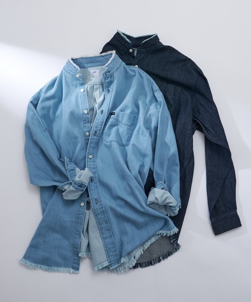 Lee(リー)の「【Lee/リー】別注デニムフリンジバンドカラーシャツ(シャツ/ブラウス・メンズ・ネイビー/サックスブルー・M/L)」の3枚目の写真