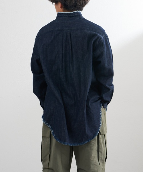 Lee(リー)の「【Lee/リー】別注デニムフリンジバンドカラーシャツ(シャツ/ブラウス・メンズ・ネイビー/サックスブルー・M/L)」の5枚目の写真