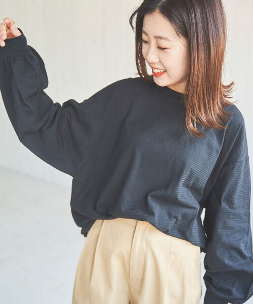 coen（コーエン）の「シアーボーダーロングスリーブTシャツ（Tシャツ/カットソー・レディース・オフホワイト/ブラック・M/L）」の5枚目の写真