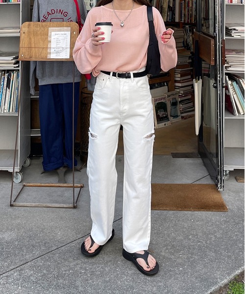 LE MORE(リモア)の「サイドカットハイウエストデニム(デニムパンツ・レディース・ブラック/ライトブルー/ホワイト・S/M)」の4枚目の写真