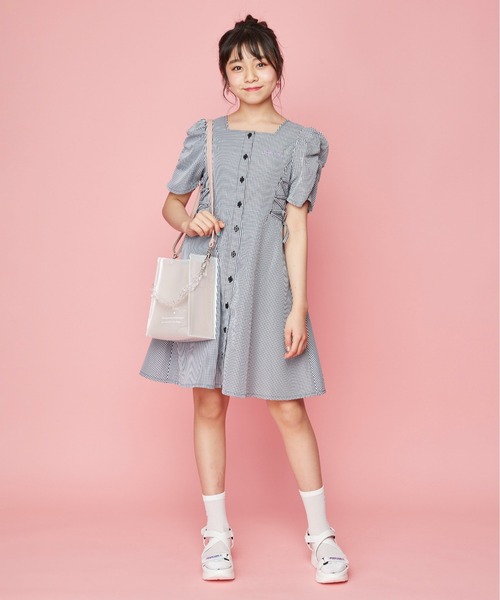 JENNI love（ジェニィラブ）の「ギンガムチェックレースアップワンピ（ワンピース・キッズ・ブラック/サックスブルー/レッド・140cm/160cm/130cm/150cm）」の5枚目の写真